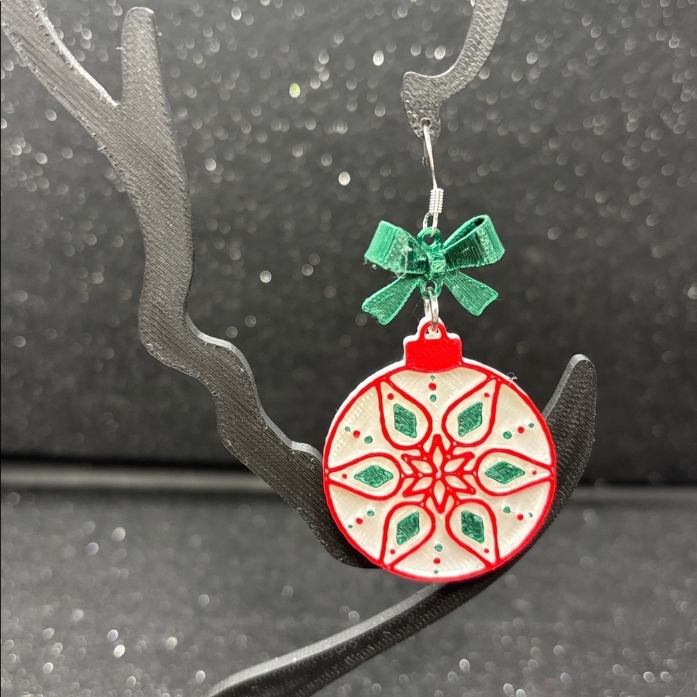 Christmas Ornament Earrings with Green Bow 🎁✨ - Picture 4 of 4